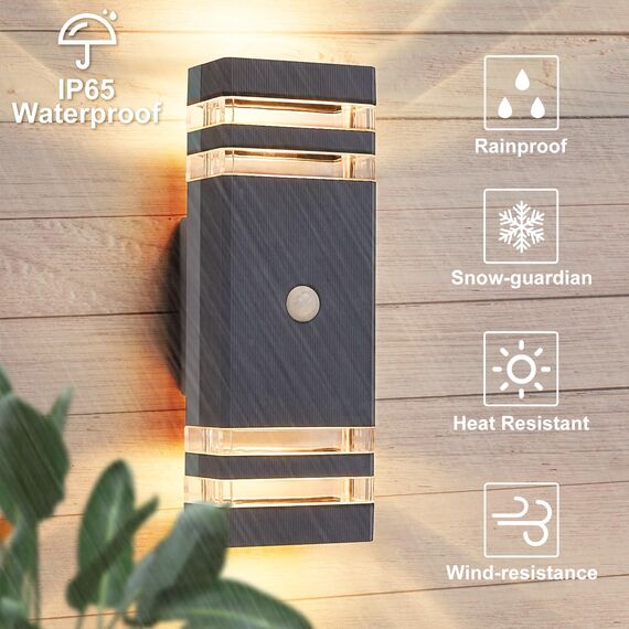 CELAVY Aussenlampe Außenlampe mit Bewegungsmelder - LED GU10 Außenleuchte Aussenleuchte Wand, IP65 GU10 Up Down Wandleuchte Wandlampe aussen, Außenbeleuchtung Ausenbeleutung Hauswand, Anthrazit