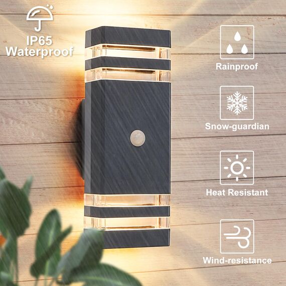 CELAVY Aussenlampe Außenlampe mit Bewegungsmelder 2 Stück, LED GU10 Außenleuchte Aussenleuchte Wand, IP65 Wandleuchte Wandlampe aussen außen, Aussenbeleuchtung Außenbeleuchtung Hauswand, Grau