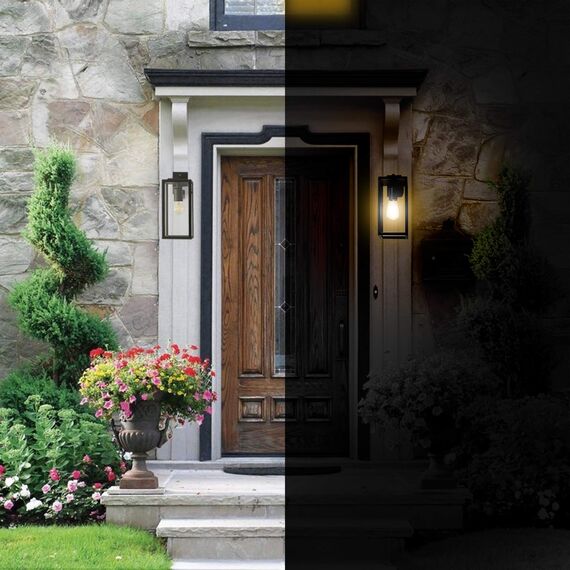 BRIMMEL Wandleuchte Außen Aluminium - Außenlampe Wand mit Klarglas, E27 Fassung 60W Max IP44 Wasserdichte Hauswand Außenwandleuchten für Veranda/Fassade, Mattschwarz