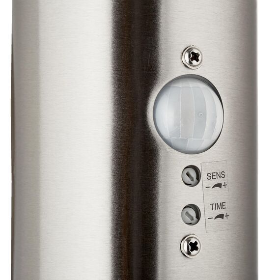 Lightbox Außen Wandlampe - 38 x 15 cm - Spritzwassergeschützte Outdoor Wandleuchte mit Dämmerungsschalter & LED-Kranz & einstellbarem Bewegungsmelder - aus Metall/Kunststoff - in Edelstahl