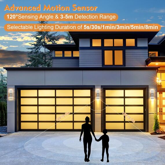 CELAVY Aussenlampe Außenlampe mit Bewegungsmelder - LED GU10 Außenleuchte Aussenleuchte Wand IP65 Up Down Wandleuchte Wandlampe Lampe aussen, Aussenbeleuchtung Außenwandleuchte Hauswand, Hellgrau