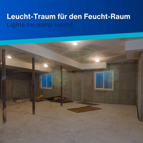 REV Kellerlampe - Feuchtraumleuchte LED oval (10W, 800lm, IP44), einsetzbar als Decken- oder Wandlampe, Feuchtraumlampe, weiß