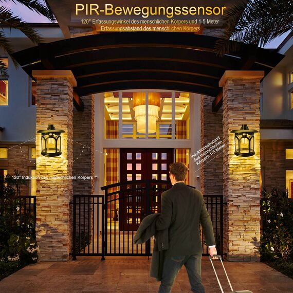 SUBOSI Solarleuchten Solarlampen für Außen Solar Wandlaterne mit Bewegungsmelder, 3 Beleuchtungsmodi, IP65 Wasserdicht Solarlampe für Garten Hof Eingangsbereich Garage Warmweiß