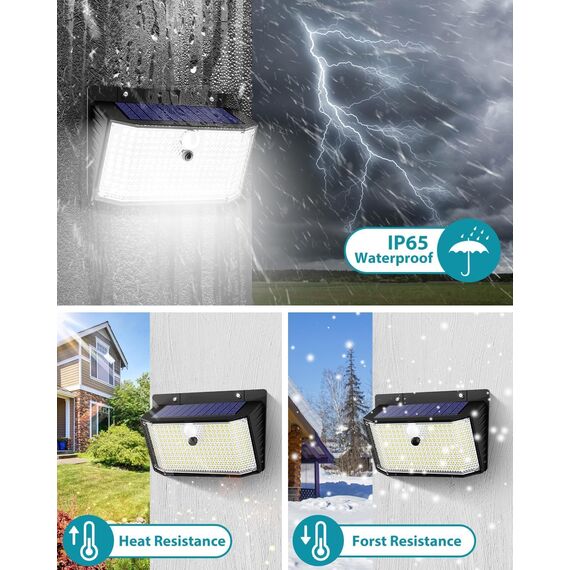 kolpop Solarlampen für Außen mit Bewegungsmelder, 2 Stück 208 LED Solarleuchten für Außen, 220° Solar Aussenleuchte mit Bewegungsmelder Aussen 3 Modi IP65 Wasserdichte Solarlampe für Garten Garage