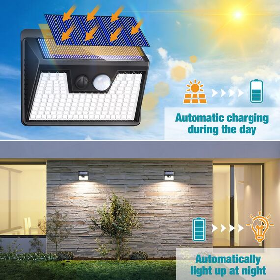 kolpop Solarlampen für Außen mit Bewegungsmelder 3 Modi,【3 Stück】 Solarleuchten für Außen IP65 Wasserdichte, 140 LED Außenwandleuchten für Wandleuchte Garten Hof