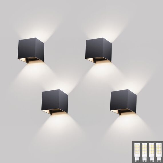 Klighten 4 Pack Wandleuchte Aussen/Innen Modern Up Down Design, 9W Wandlampe Mit Einer Ersetzbaren G9 Birne, Wasserdichte IP54 Außenwandleuchten Natürliches Weiß 4000K, Anthrazit Ral 7016