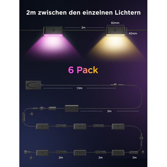 Govee Wandleuchte Aussen, RGBWIC, 180lm mit 4000K Smartes Weißlicht, Musik-Sync und über 60 Szenenmodi, IP65 wasserdicht für Garten, Zaun, funktioniert mit Alexa und Matter, Google Assistant, 6er-Pack