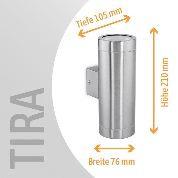 SSC-LUXon TIRA LED Wandlampe Up Down Außen 230V - mit 2x GU10 LED Strahler 3W neutralweiß - Aussenwandlampe Edelstahl IP44