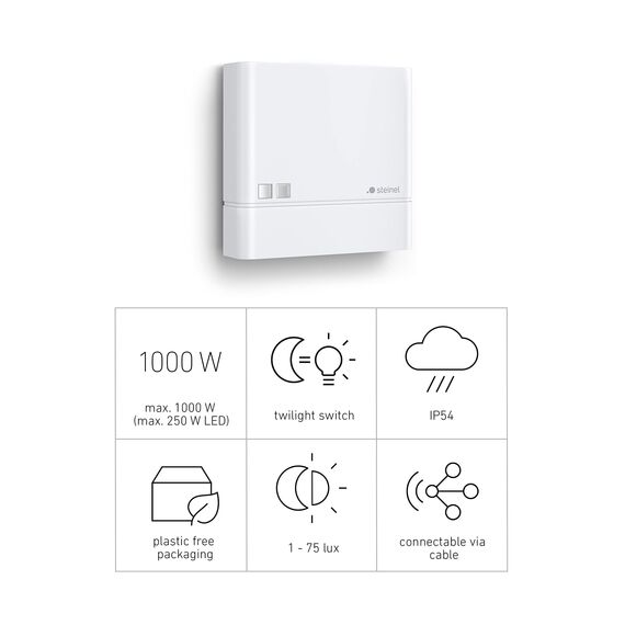 Steinel Dämmerungssensor NightmatIQ Weiß, Dämmerungsschalter außen, Lichtsensor für Außenbeleuchtung, IP54, 1000 W