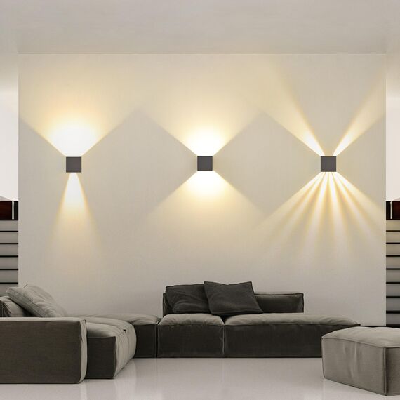 SANSHI 2 Stücke LED Wandleuchte Innen/Aussen,12W Außen Lampe,IP65 Wasserdichte Außen Wandlampe,3000K Warmweiß Aussenlampe,Modern Aussenleuchte,Garten Außenleuchte,Einstellbar winkel,Dunkelgrau