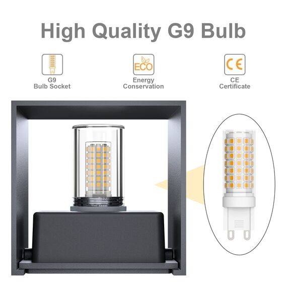 Klighten 4 Pack Wandleuchte Aussen/Innen Modern Up Down Design, 9W Wandlampe Mit Einer Ersetzbaren G9 Birne, Wasserdichte IP54 Außenwandleuchten Warmweiß 3000K, Dunkelgrau