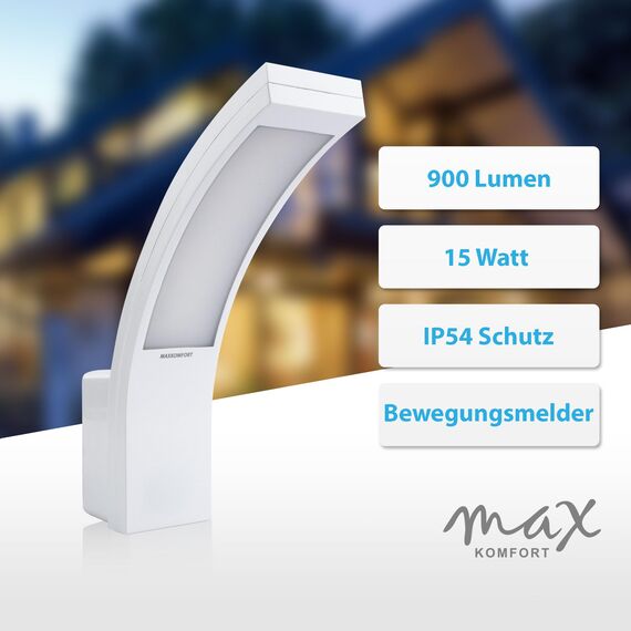 max K O M F O R T LED Aussenleuchten 15W IP54 4000K weiß | Wand-leuchte Wandlampe neutralweiß Flurleuchte Fluter modern PIRIT-BK-0