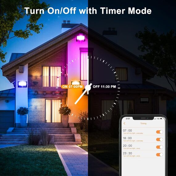 LED Strahler Außen RGB 50W Flutlicht Dimmbar Bunt & Kaltweiß, Smart Bluetooth APP Steuerung Flutlichtstrahler, IP66 Wasserdicht Aussenstrahler, Fluter für Aussen Innen Garten Hinterhof, Garage-4 Stk