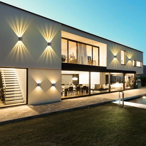 SANSHI 2 Stücke LED Wandleuchte Innen/Aussen,12W Außen Lampe,IP65 Wasserdichte Außen Wandlampe,3000K Warmweiß Aussenlampe,Modern Aussenleuchte,Garten Außenleuchte,Einstellbar winkel,Dunkelgrau