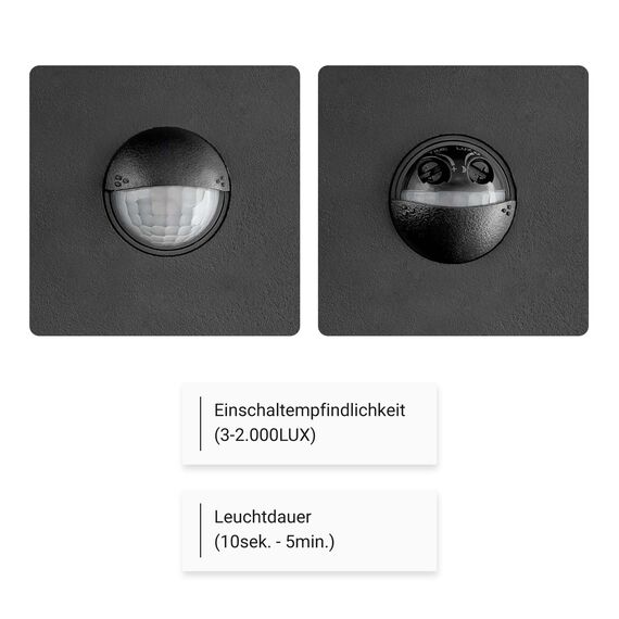SEBSON® LED Aussenleuchte mit Bewegungsmelder, Wandleuchte anthrazit 15W 930lm, kaltweiß 5800K, IP54 Außenwandleuchte Sensor 9m / 140°