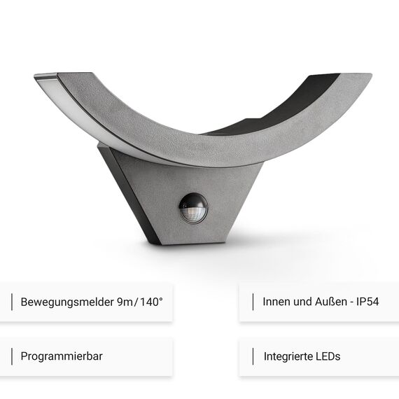 SEBSON® LED Aussenleuchte mit Bewegungsmelder, Wandleuchte anthrazit 15W 930lm, kaltweiß 5800K, IP54 Außenwandleuchte Sensor 9m / 140°