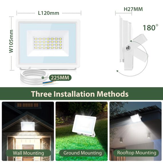 Aigostar 2er-Pack LED Strahler Außen 30W,2510LM Superhell LED Fluter,IP65 Wasserdicht Außenstrahler, 6500K Kaltes Weiß Scheinwerfer Wandleuchtefür Garten, Innenhöfe, Garage, Hotel