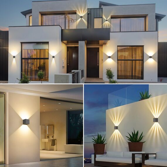 SANSHI 2 Stücke LED Wandleuchte Innen/Aussen,12W Außen Lampe,IP65 Wasserdichte Außen Wandlampe,3000K Warmweiß Aussenlampe,Modern Aussenleuchte,Garten Außenleuchte,Einstellbar winkel,Dunkelgrau