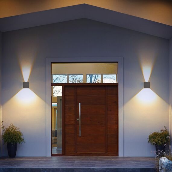 SANSHI 2 Stücke LED Wandleuchte Innen/Aussen,12W Außen Lampe,IP65 Wasserdichte Außen Wandlampe,3000K Warmweiß Aussenlampe,Modern Aussenleuchte,Garten Außenleuchte,Einstellbar winkel,Dunkelgrau