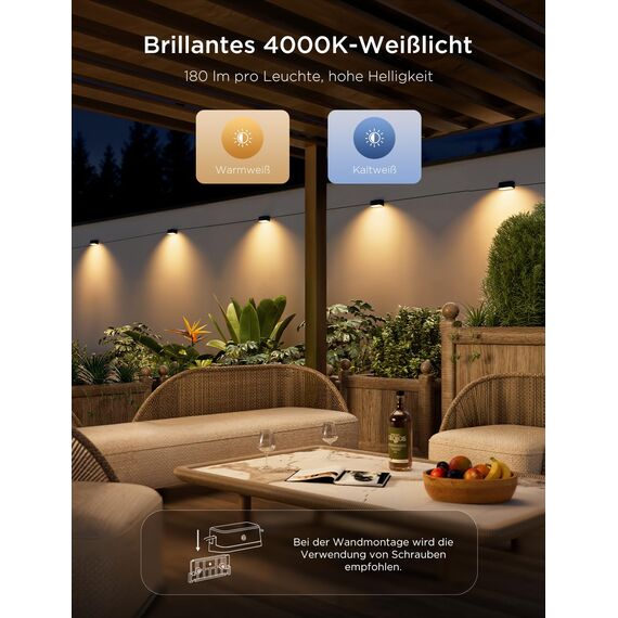 Govee Wandleuchte Aussen, RGBWIC, 180lm mit 4000K Smartes Weißlicht, Musik-Sync und über 60 Szenenmodi, IP65 wasserdicht für Garten, Zaun, funktioniert mit Alexa und Matter, Google Assistant, 6er-Pack