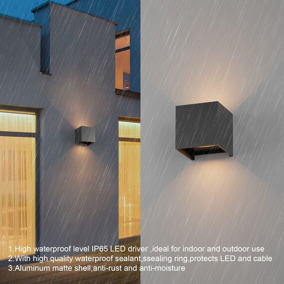 K-Bright LED Außenleuchten 7W Wandleuchten Innen/Außen Auf und ab Einstellbarer Lichtstrahl 3000K Warmweiß Außenwandleuchte LED IP65 wasserdichte Wandleuchte, Dunkelgrau