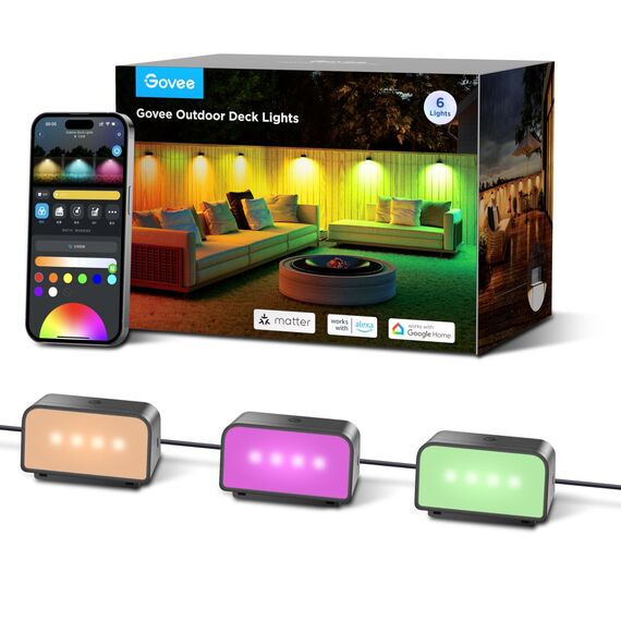 Govee Wandleuchte Aussen, RGBWIC, 180lm mit 4000K Smartes Weißlicht, Musik-Sync und über 60 Szenenmodi, IP65 wasserdicht für Garten, Zaun, funktioniert mit Alexa und Matter, Google Assistant, 6er-Pack