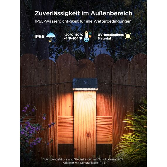 Govee Wandleuchte Aussen, RGBWIC, 180lm mit 4000K Smartes Weißlicht, Musik-Sync und über 60 Szenenmodi, IP65 wasserdicht für Garten, Zaun, funktioniert mit Alexa und Matter, Google Assistant, 6er-Pack