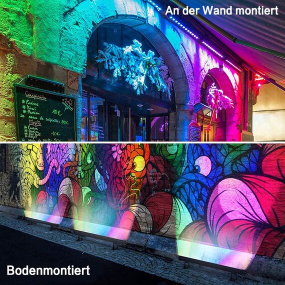 MEIHUA 42W RGB Strahler Außen 10 Farben 6 Helligkeit 30 Modi IP66 Wasserdicht Wallwasher LED Bar Lichteffekte mit Fernbedienung Partylicht für DJ Home Bühnenlichter Weihnachten Halloween 2 Pack