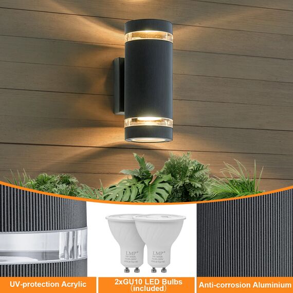 LMP LED Wandleuchte aussen Wandlampe außen, Up Down Außenlampe Aussenlampe Außenleuchte Wand, IP65 GU10 Runde Außenwandleuchte Aussenleuchte Außenbeleuchtung Hauswand Balkon Haus Terrasse, Grau