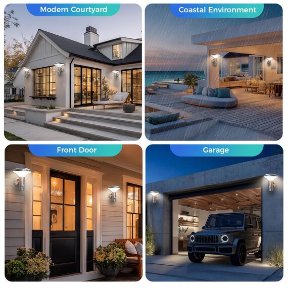 NBHANYUAN Lighting LED Aussenleuchte mit Bewegungsmelder,4 Lichtmodi,SUS316 Edelstahl Aussenwandleuchte, IP54 Aussenlampe für Haus Balkon 3000K Warmweiß Licht, Silber 9W 220-240V