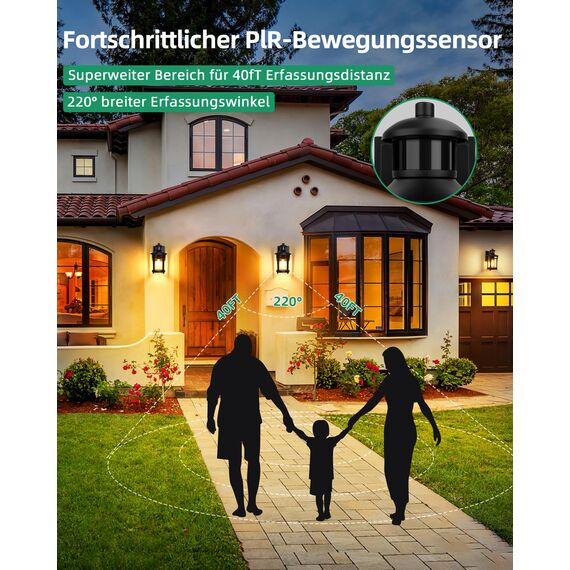 Lamomo Außenlampe mit Bewegungsmelder, 3 Beleuchtungsmodi Led Aussenlampe Lampe mit Bewegungsmelder Aussen, Wasserdichtes Außenleuchte Wandleuchte Außen Ausenbeleutung Hauswand für Haus, Eisenhaltig