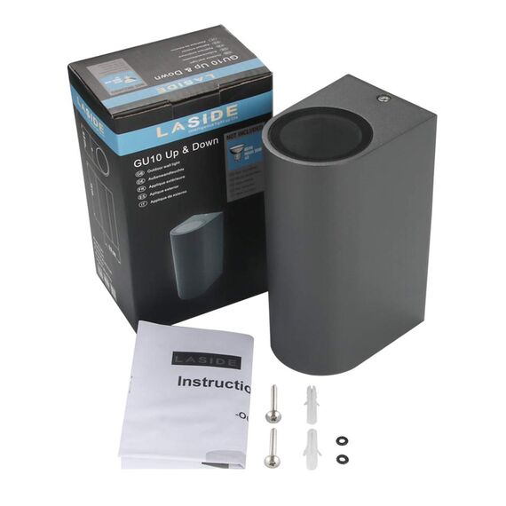 LASIDE Aussenleuchte Aussenlampe Wand Rund, GU10 Anthrazit Aluminium Up Down Außenlampe Außenleuchte, IP44 Spritzwassergeschützt Wandlampe Wandleuchte Lampe Aussen Außen Leuchte für Garten Terrasse