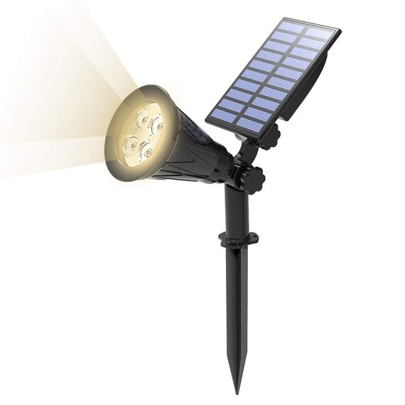 T-SUN Solarleuchte Garten, 4LED Solarstrahler Solar Gartenleuchte Außen mit 2-in1 Gartenbeleuchtung Wasserdicht Drahtlos, 2 Helligkeitsstufe für Hof, Rasen,Terrasse.(Natürliches Weiß 4000K)