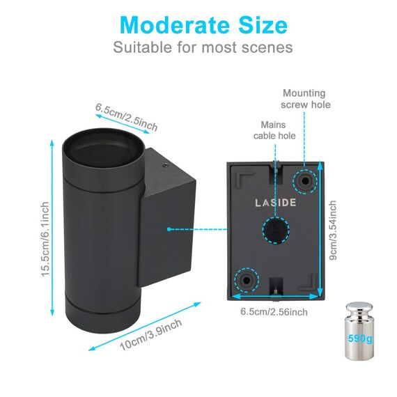 LASIDE Aussenleuchte Aussenlampe Wand, GU10 Anthrazit Aluminium Up and Down Außenlampe Außenleuchte, IP65 Spritzwassergeschützt Wandlampe Wandleuchte Lampe Aussen Außen Leuchte für Garten Terrasse