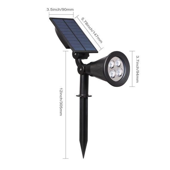 T-SUN Solarleuchte Garten, 4LED Solarstrahler Solar Gartenleuchte Außen mit 2-in1 Gartenbeleuchtung Wasserdicht Drahtlos, 2 Helligkeitsstufe für Hof, Rasen,Terrasse.(Natürliches Weiß 4000K)
