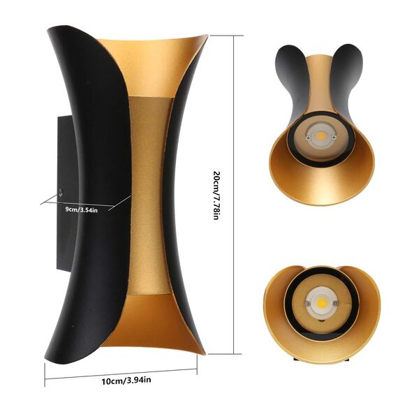 Klighten 2er Außenwandleuchte LED Wandleuchte Innen/Außen Modern Up Down IP65 10W Wandlampe aus Aluminium für Wohnzimmer Schlafzimmer Treppenhaus Flur Warmweiß 3000K, Schwarz & Gold