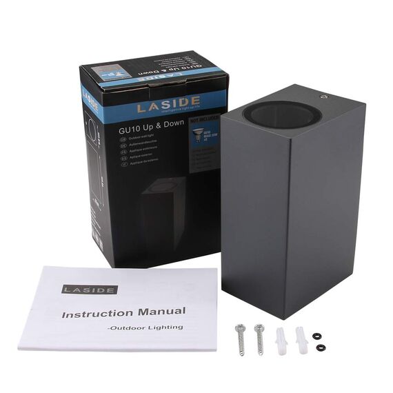LASIDE Aussenleuchte Aussenlampe Wand Eckig, GU10 Anthrazit Aluminium Up Down Außenlampe Außenleuchte, IP44 Spritzwassergeschützt Wandlampe Wandleuchte Lampe Aussen Außen Leuchte für Garten Terrasse