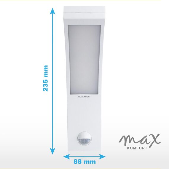 max K O M F O R T LED Aussenleuchten Bewegungsmelder Wand-leuchte Wandlampe Flurleuchte Fluter 15W weiß modern IP54 PIRIT-WH