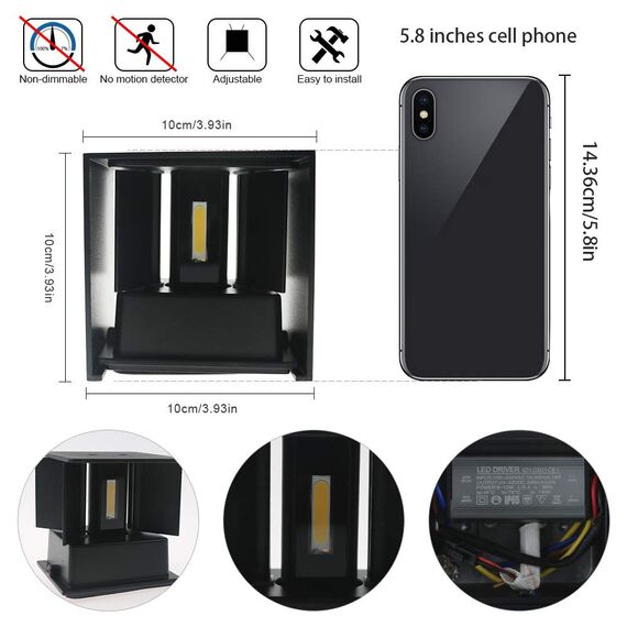 K-Bright LED Wandleuchte Innen 7W Wandlampe Außen Auf und ab Einstellbarer Lichtstrahl 3000K Warmweiß Außenwandleuchte IP65 Wasserdichte Wandleuchten (Hellgrau)