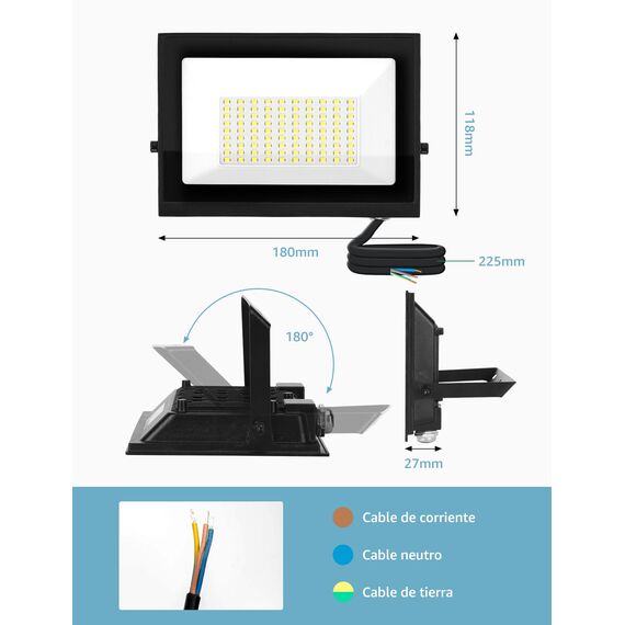 Aigostar LED Strahler Außen Innen 50W 4300LM Kaltweiss 6500K Ledstrahler Scheinwerfer IP65 Wasserdicht LED Außenstrahler für Hell Garten Garage Sportplatz Hof Fluter