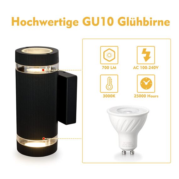 CELAVY LED Wandleuchte Wandlampe aussen 2 Stück, IP65 Außenlampe Außenleuchte Wand GU10 Aluminium, Wasserdichte Up Down Außenbeleuchtung Außenwandleuchte Aussenleuchte für Terrasse Balkon Haus, Grau