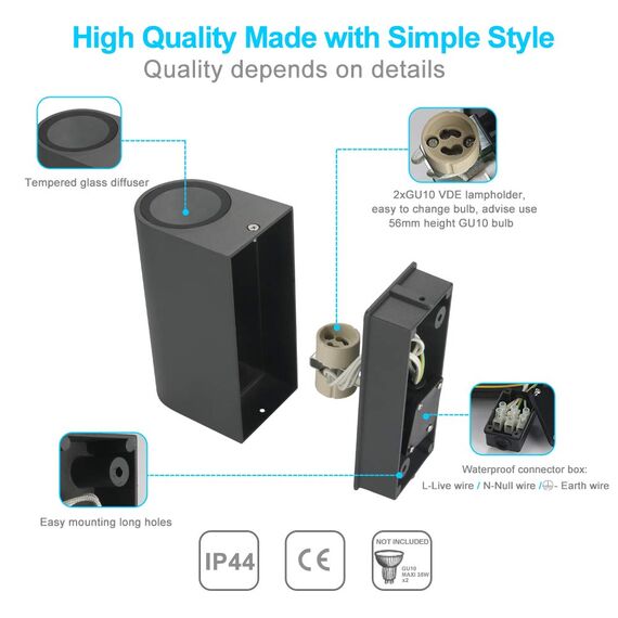 LASIDE Aussenleuchte Aussenlampe Wand Rund, GU10 Anthrazit Aluminium Up Down Außenlampe Außenleuchte, IP44 Spritzwassergeschützt Wandlampe Wandleuchte Lampe Aussen Außen Leuchte für Garten Terrasse