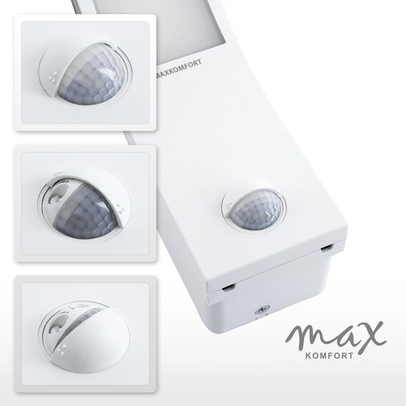 max K O M F O R T LED Aussenleuchten Bewegungsmelder Wand-leuchte Wandlampe Flurleuchte Fluter 15W weiß modern IP54 PIRIT-WH