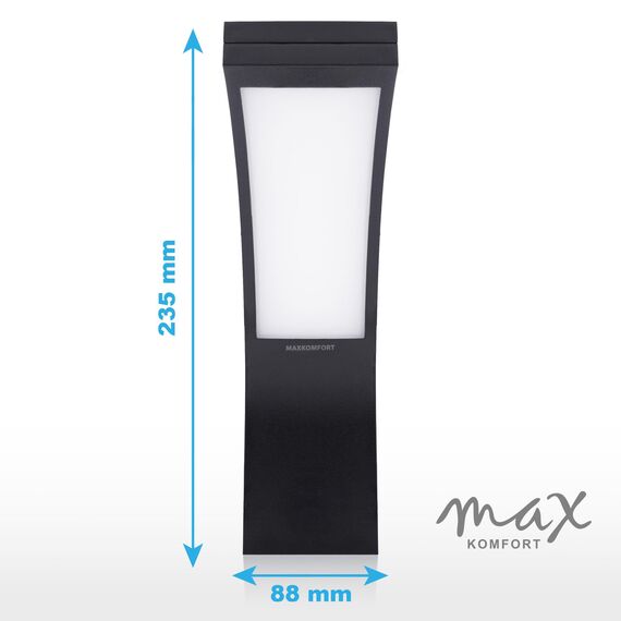 max K O M F O R T LED Aussenleuchten Wand-leuchte Wandlampe neutralweiß 4000K Flurleuchte Fluter 15W schwarz modern IP54 PIRIT-BK-0