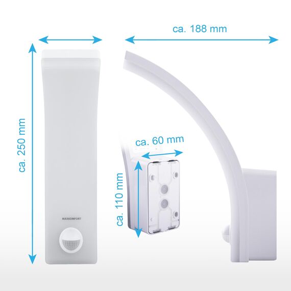 LED Außenleuchte mit Bewegungsmelder – 12/15/20W wählbar – IP65 – 1600-2500lm – Sensor abschaltbar für Dauerlicht – 4000K neutralweiß – Modell X-Prit für Wandmontage