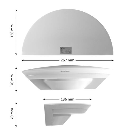 max K O M F O R T LED Aussenleuchte halb rund Wand-leuchte Wandlampe Flurleuchte Fluter 10W weiß modern IP54 SETA