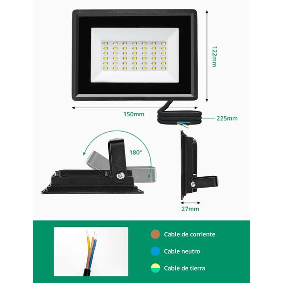 Aigostar LED Strahler Außen Innen 30W 2510LM Kaltweiss 6500K Ledstrahler Scheinwerfer IP65 Wasserdicht LED Außenstrahler für Hell Garten Garage Sportplatz Hof Fluter