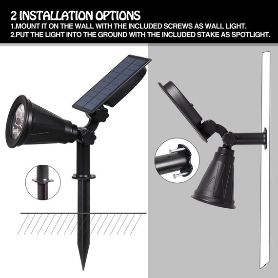 T-SUN Solarleuchte Garten, 4LED Solarstrahler Solar Gartenleuchte Außen mit 2-in1 Gartenbeleuchtung Wasserdicht Drahtlos, 2 Helligkeitsstufe für Hof, Rasen,Terrasse.(Natürliches Weiß 4000K)