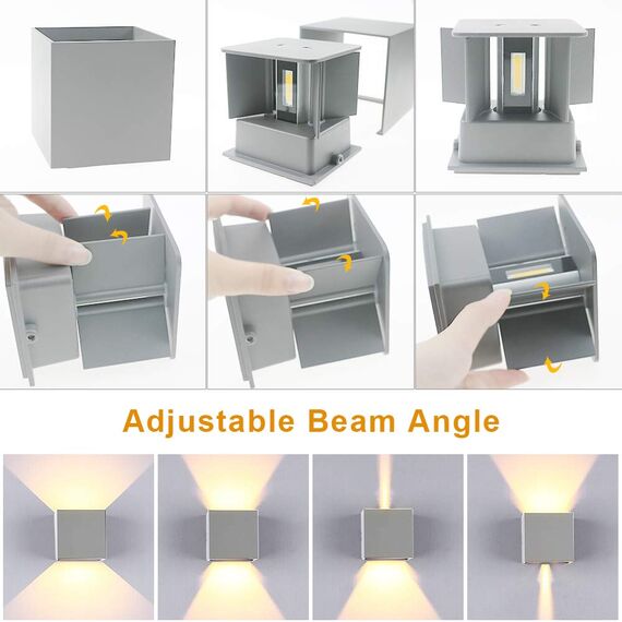 K-Bright LED Wandleuchte Innen 7W Wandlampe Außen Auf und ab Einstellbarer Lichtstrahl 3000K Warmweiß Außenwandleuchte IP65 Wasserdichte Wandleuchten (Hellgrau)