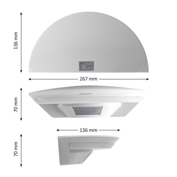 max K O M F O R T LED Aussenleuchte mit Bewegungsmelder Wand-leuchte Wandlampe Flurleuchte Fluter 10W weiß modern IP54 SETA